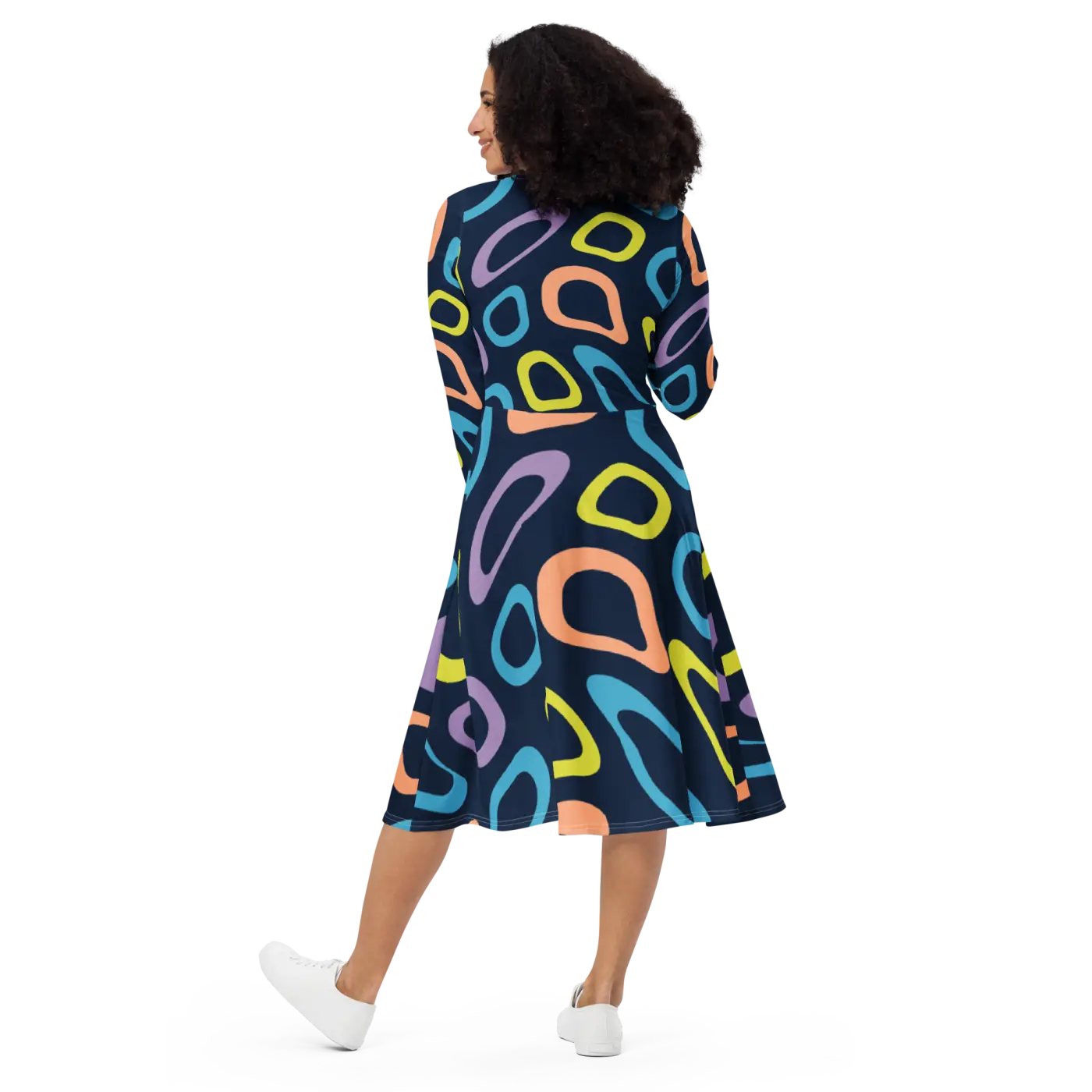 Print Long Sleeve Dress - Abstract Colorful Irregular - DipaliZ