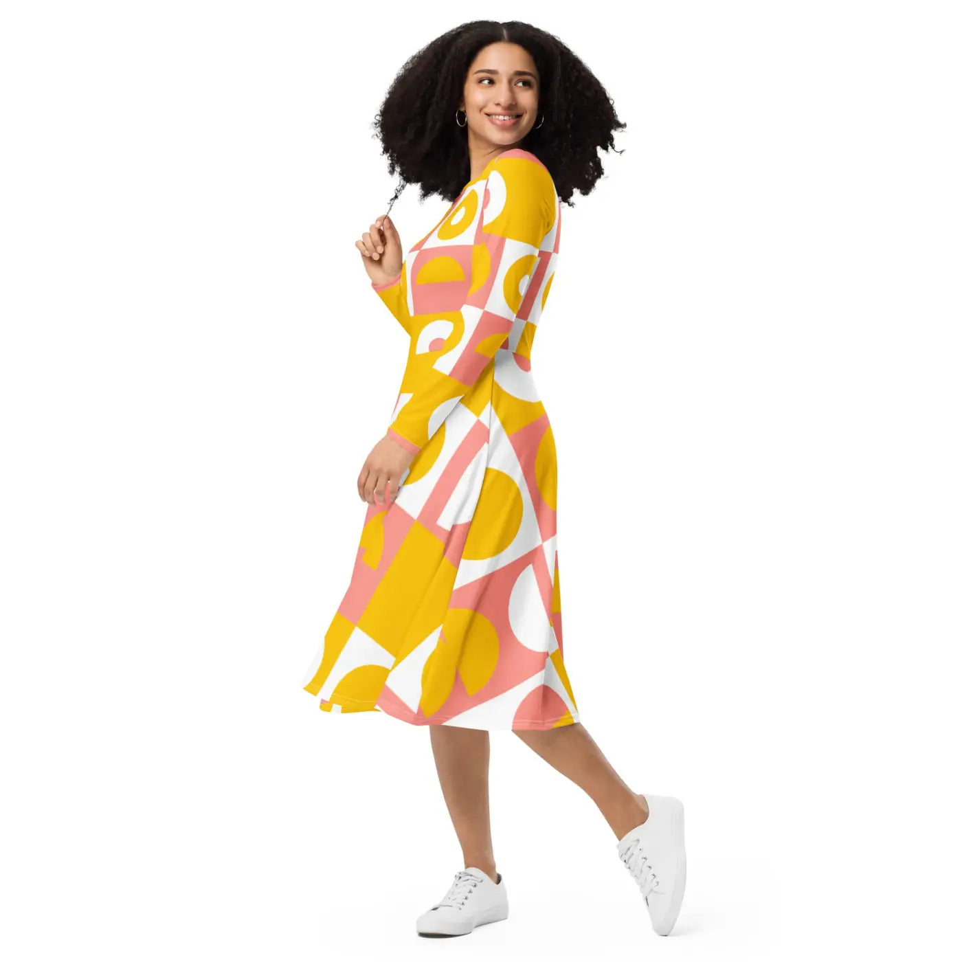 Abstract Orange Midi Dress - Vibrant Statement Style - DipaliZ