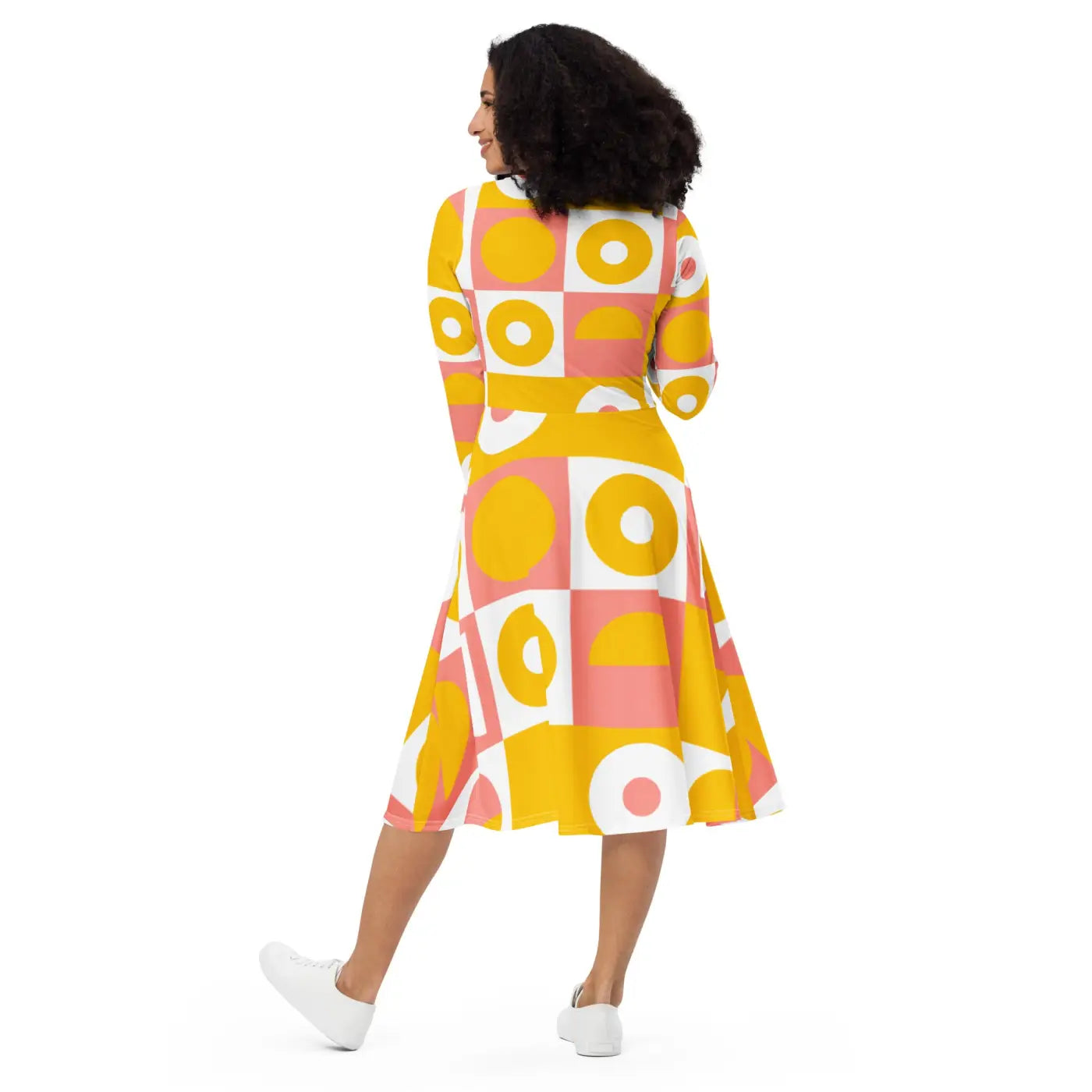 Abstract Orange Midi Dress - Vibrant Statement Style - DipaliZ