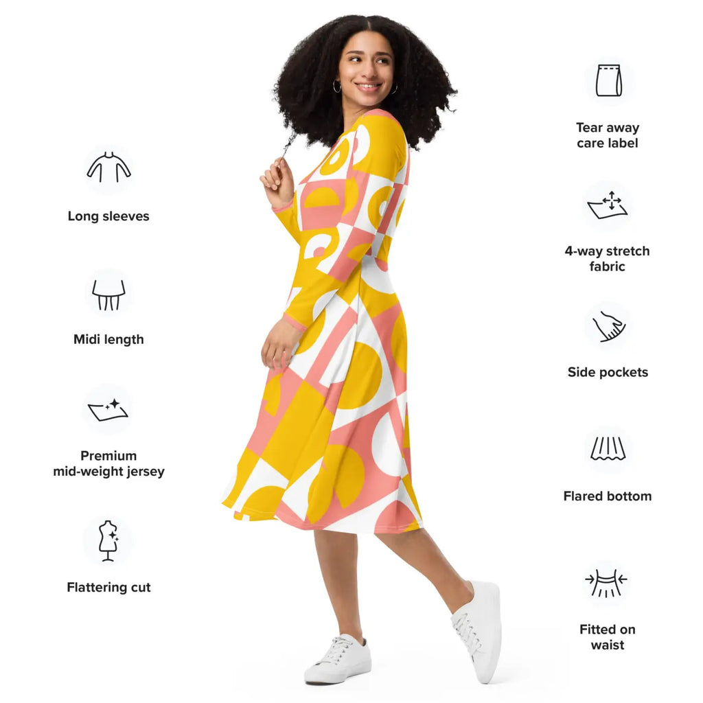 Abstract Orange Midi Dress - Vibrant Statement Style - DipaliZ