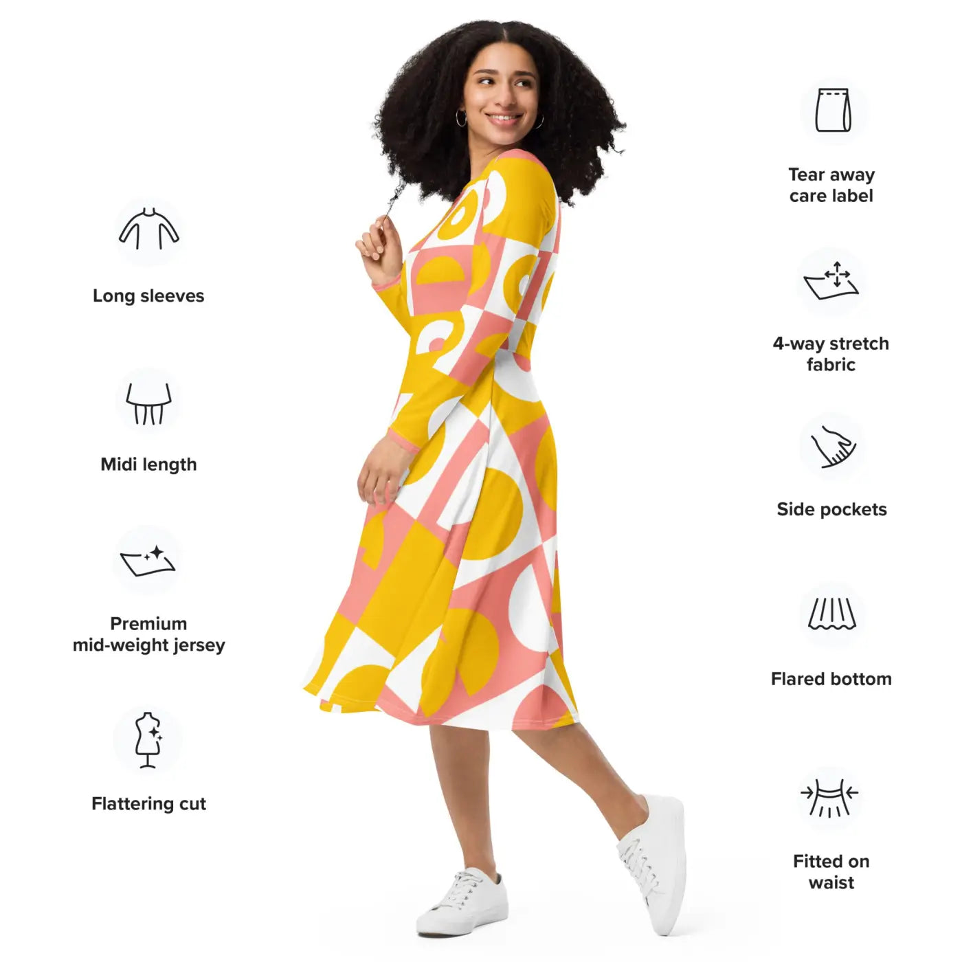 Abstract Orange Midi Dress - Vibrant Statement Style - DipaliZ