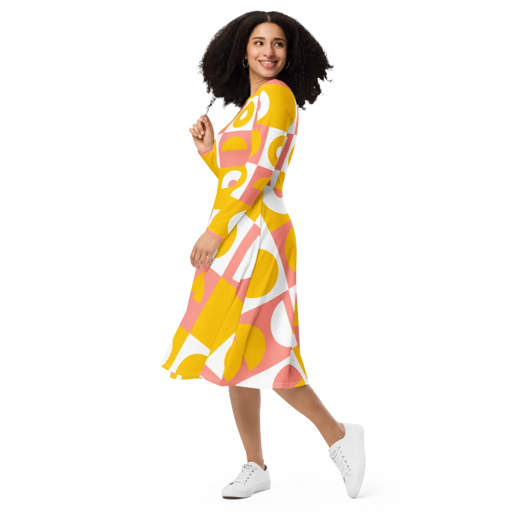 Abstract Orange Midi Dress - Vibrant Statement Style - DipaliZ