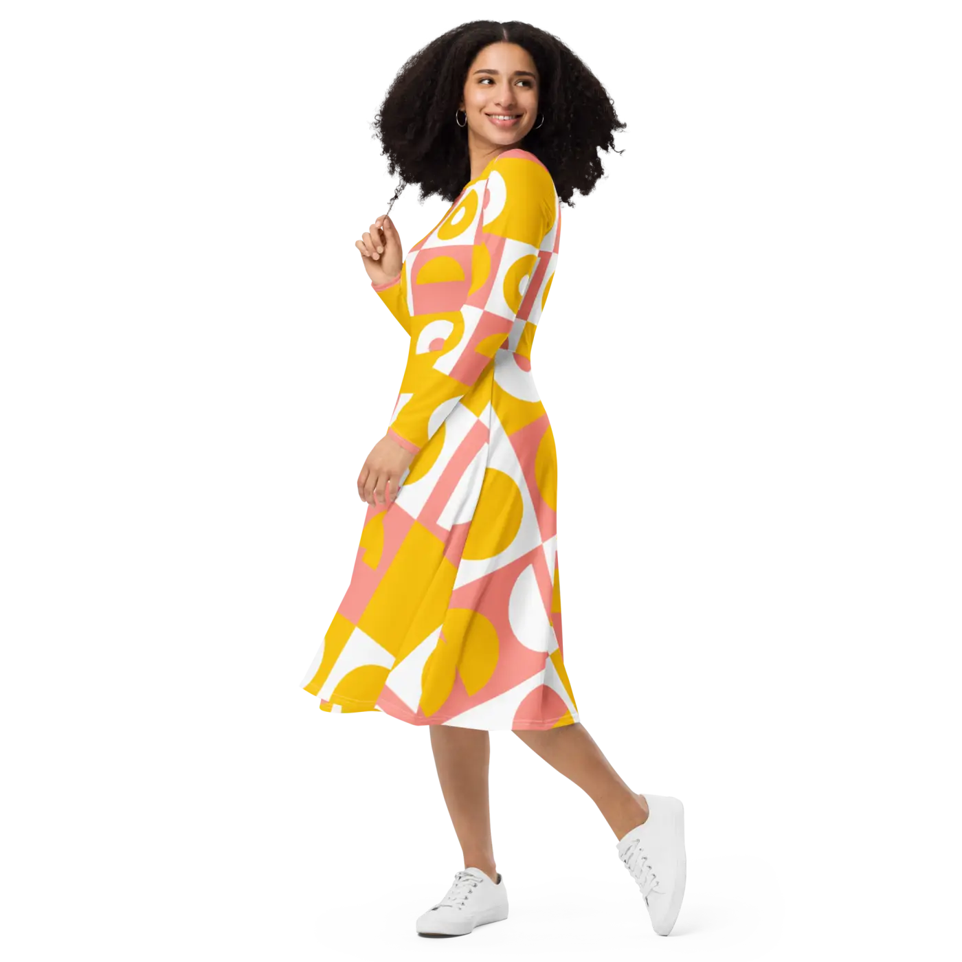 Abstract Orange Midi Dress - Vibrant Statement Style - DipaliZ