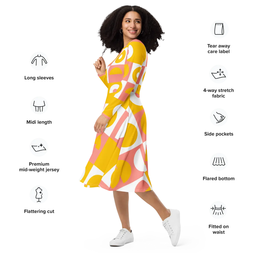 Abstract Orange Midi Dress - Vibrant Statement Style - DipaliZ