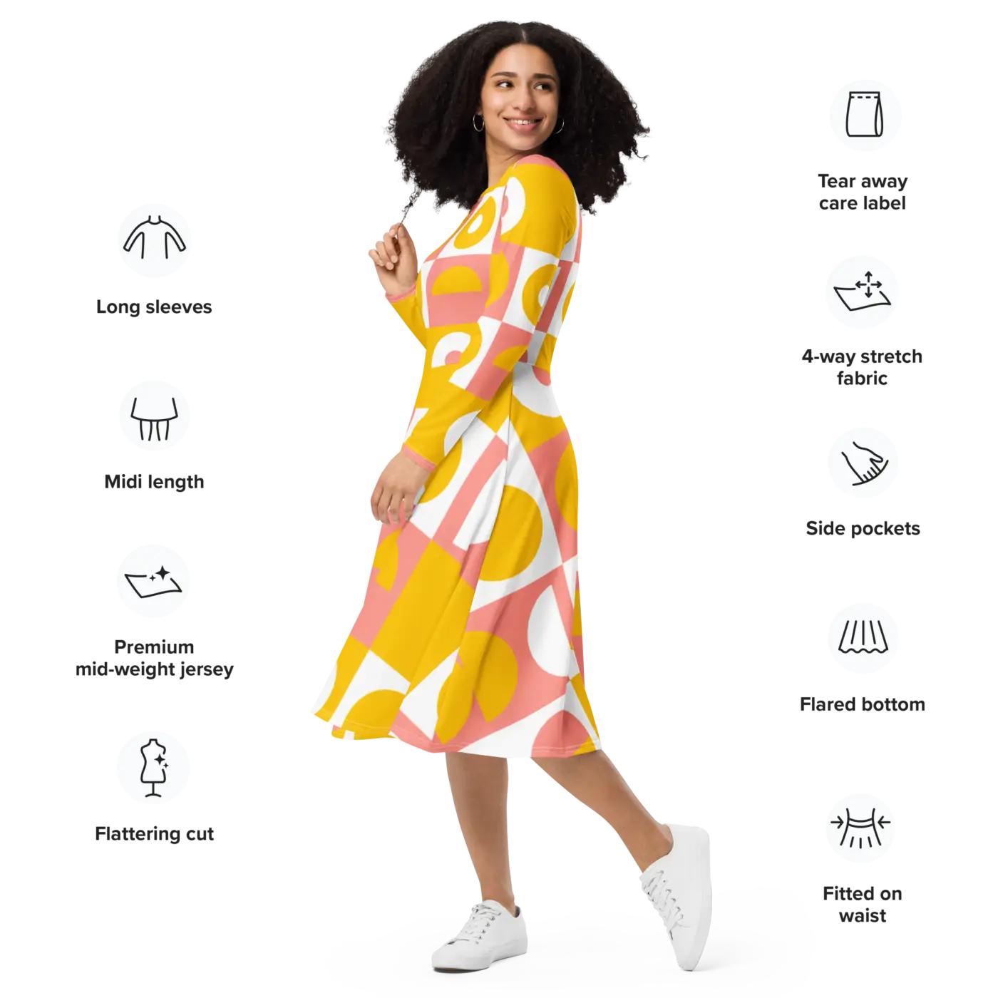 Abstract Orange Midi Dress - Vibrant Statement Style - DipaliZ