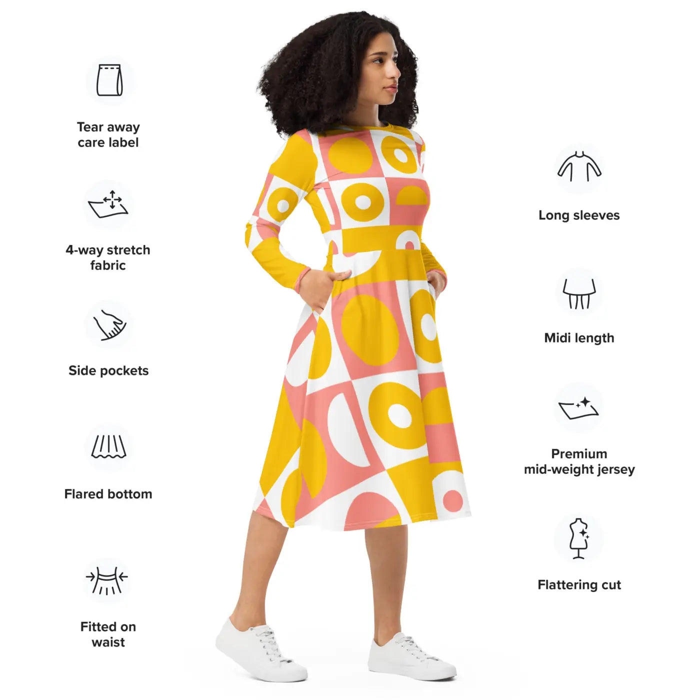 Abstract Orange Midi Dress - Vibrant Statement Style - DipaliZ