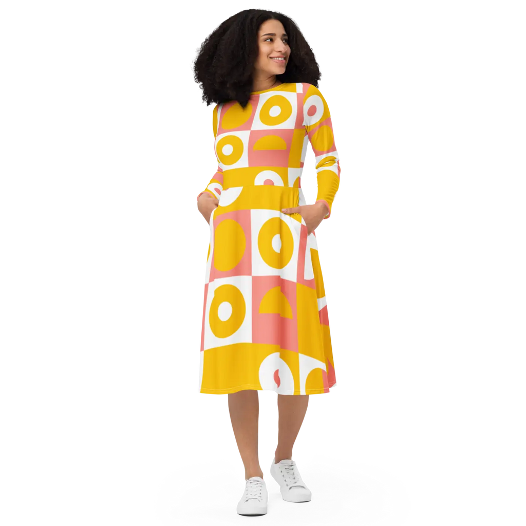 Abstract Orange Midi Dress - Vibrant Statement Style - DipaliZ
