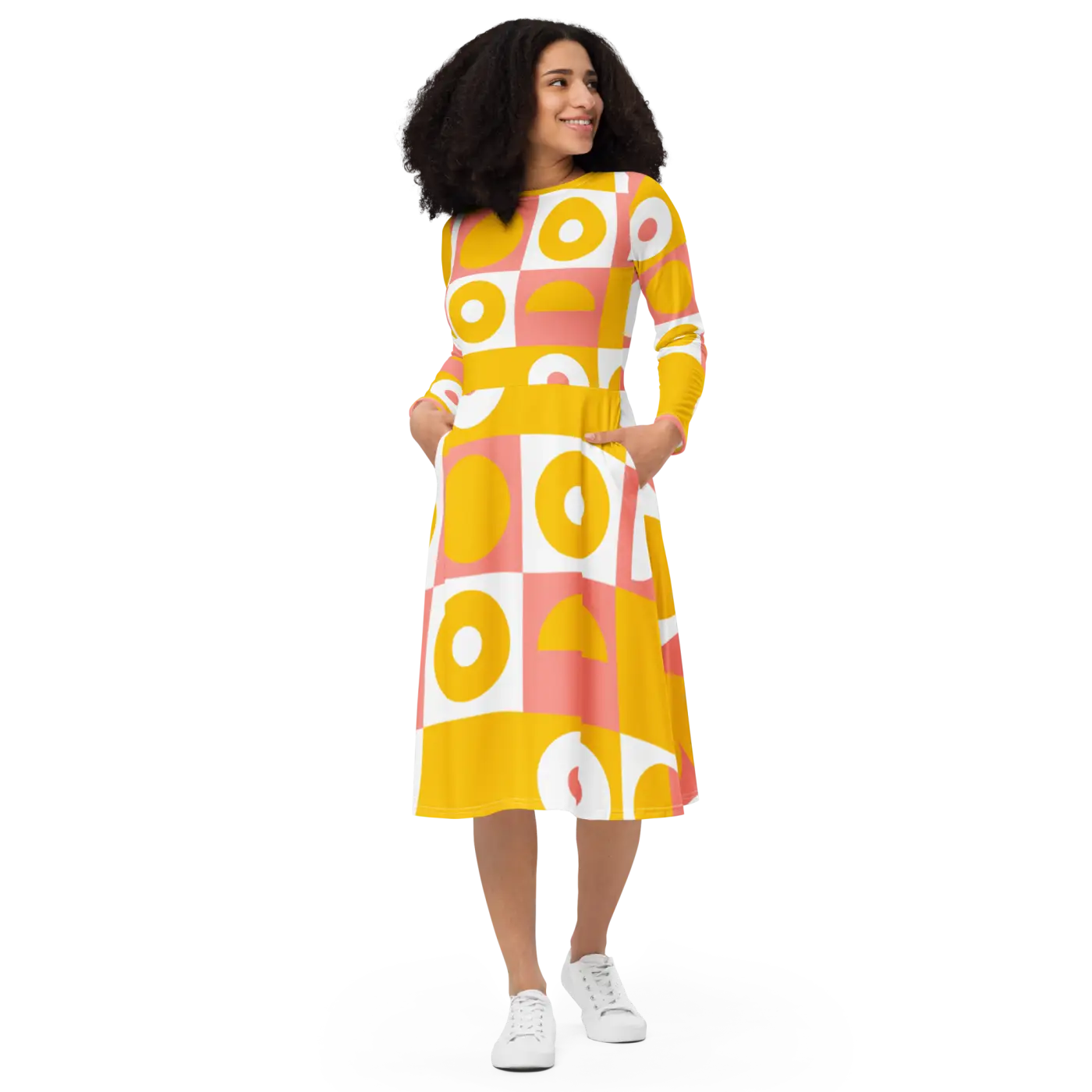 Abstract Orange Midi Dress - Vibrant Statement Style - DipaliZ