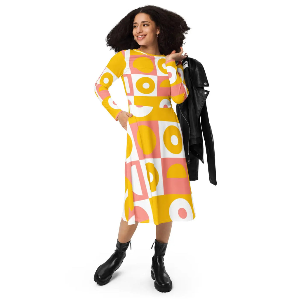 Abstract Orange Midi Dress - Vibrant Statement Style - DipaliZ