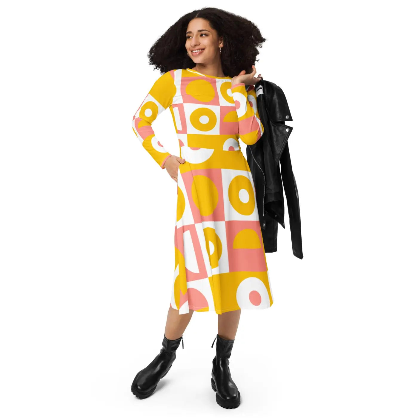 Abstract Orange Midi Dress - Vibrant Statement Style - DipaliZ