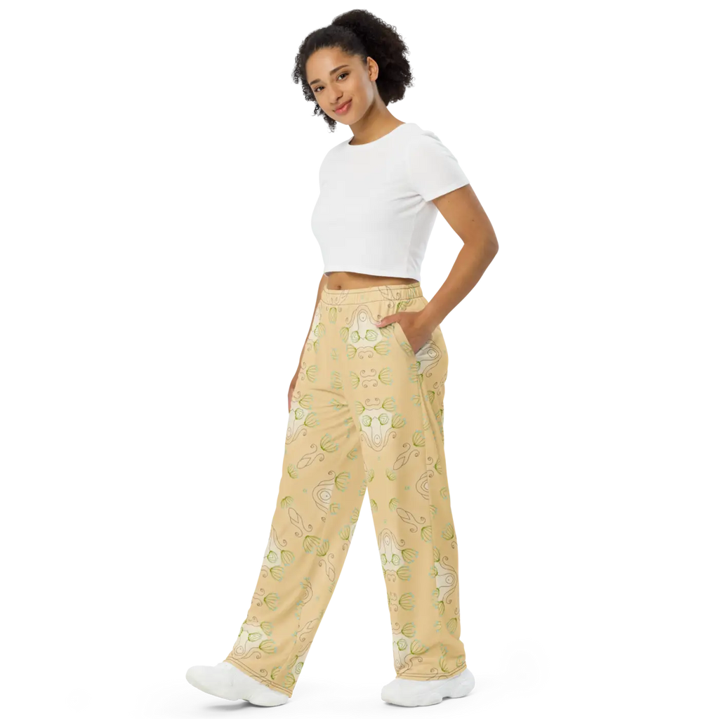 Yellow Wide-Leg Pants - Abstract Print Unisex - DipaliZ