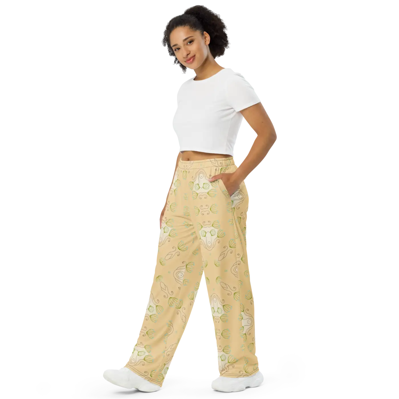 Yellow Wide-Leg Pants - Abstract Print Unisex - DipaliZ