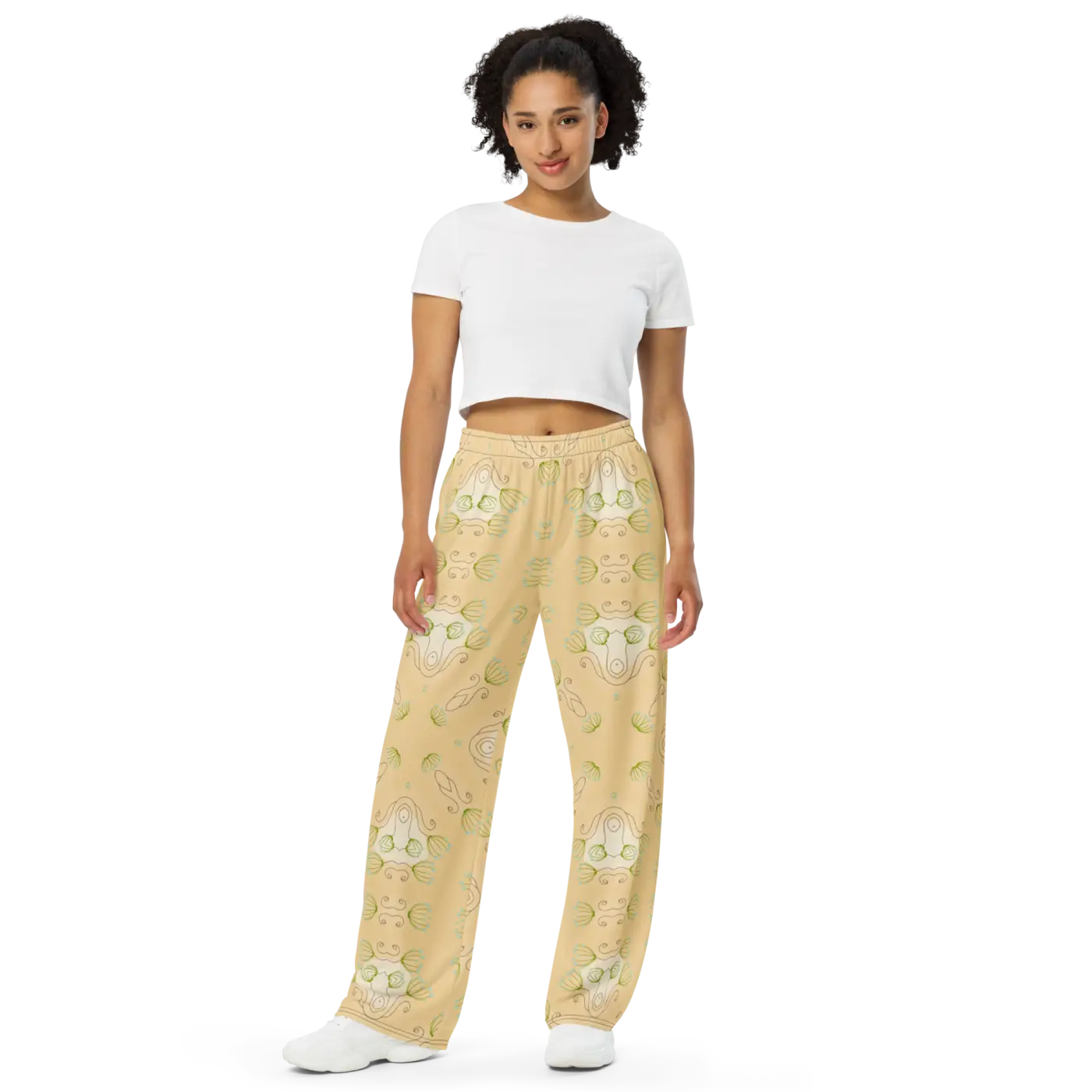 Yellow Wide-Leg Pants - Abstract Print Unisex - DipaliZ