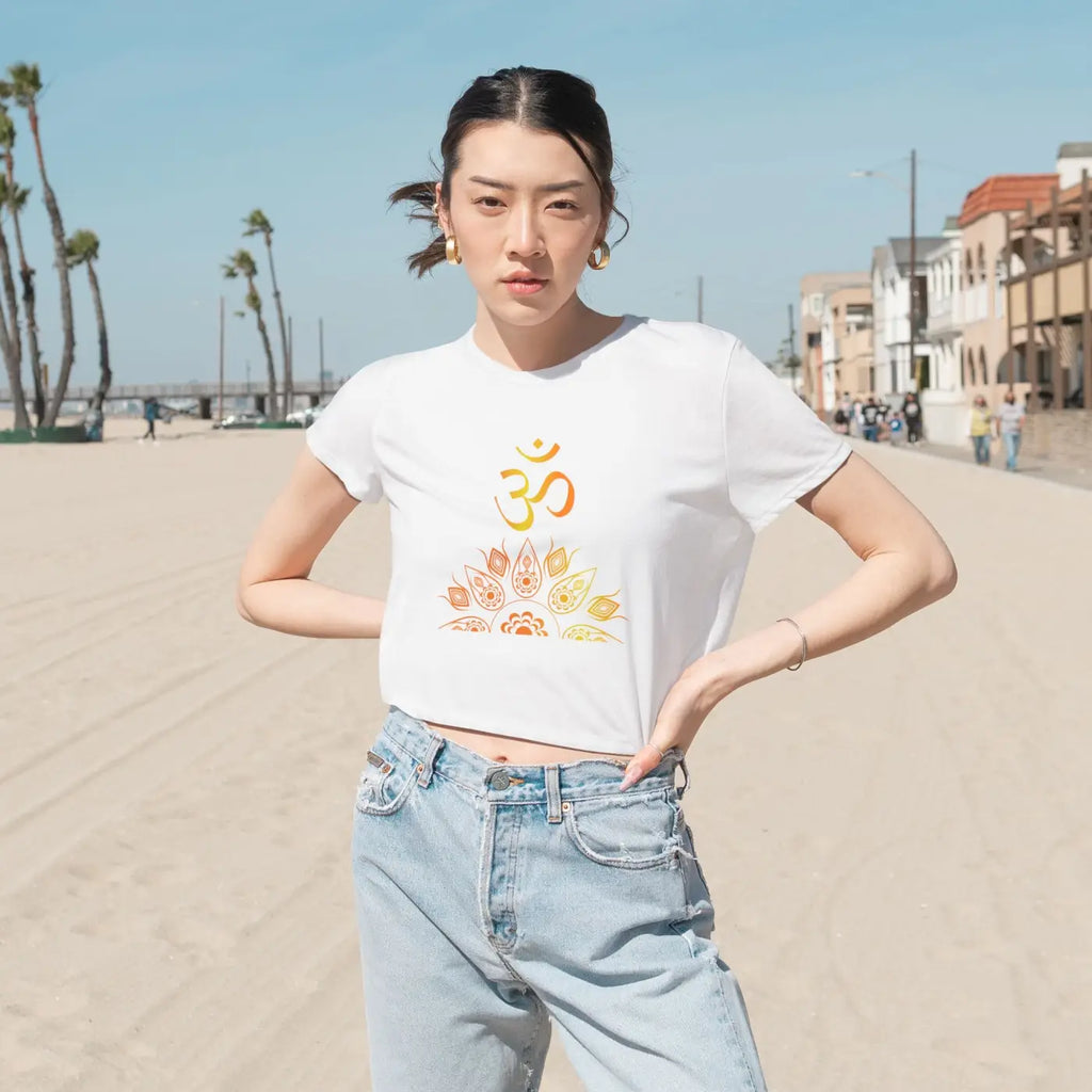 Flowy Cropped Tee - Aum Cotton Relaxed Fit - DipaliZ
