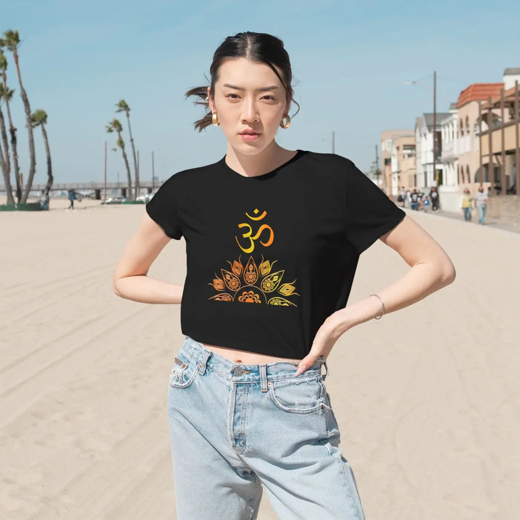 Flowy Cropped Tee - Aum Cotton Relaxed Fit - DipaliZ