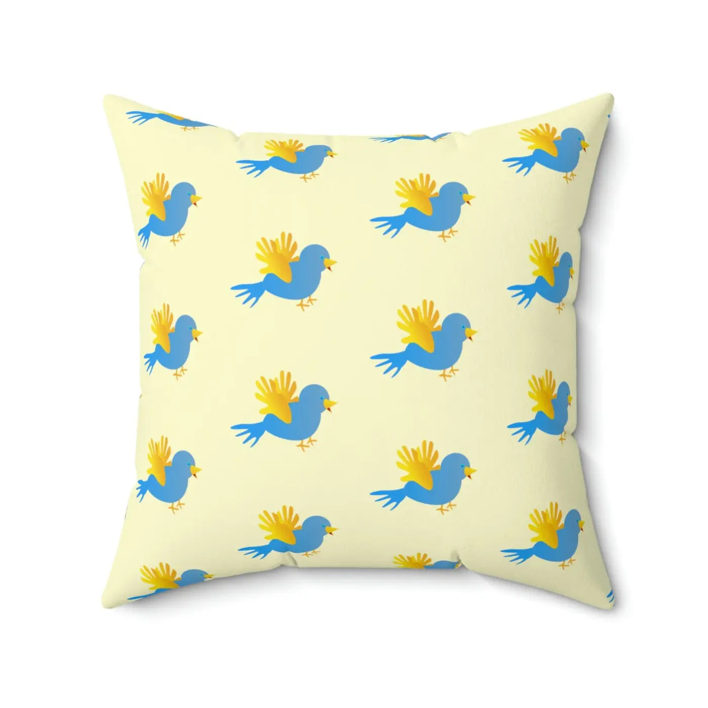 Blue Bird On Yellow Throw Pillow - Polyester Square - DipaliZ