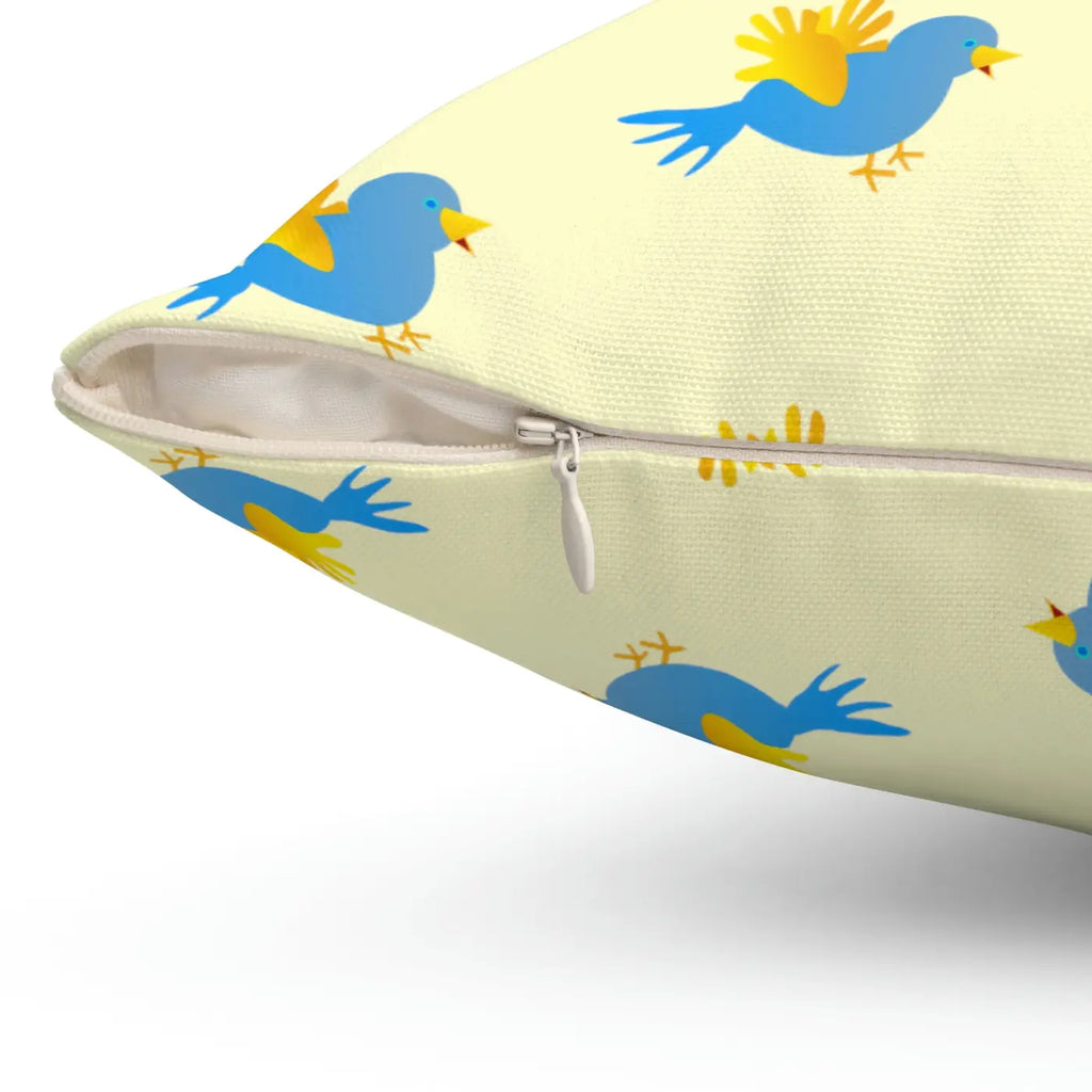 Blue Bird On Yellow Throw Pillow - Polyester Square - DipaliZ