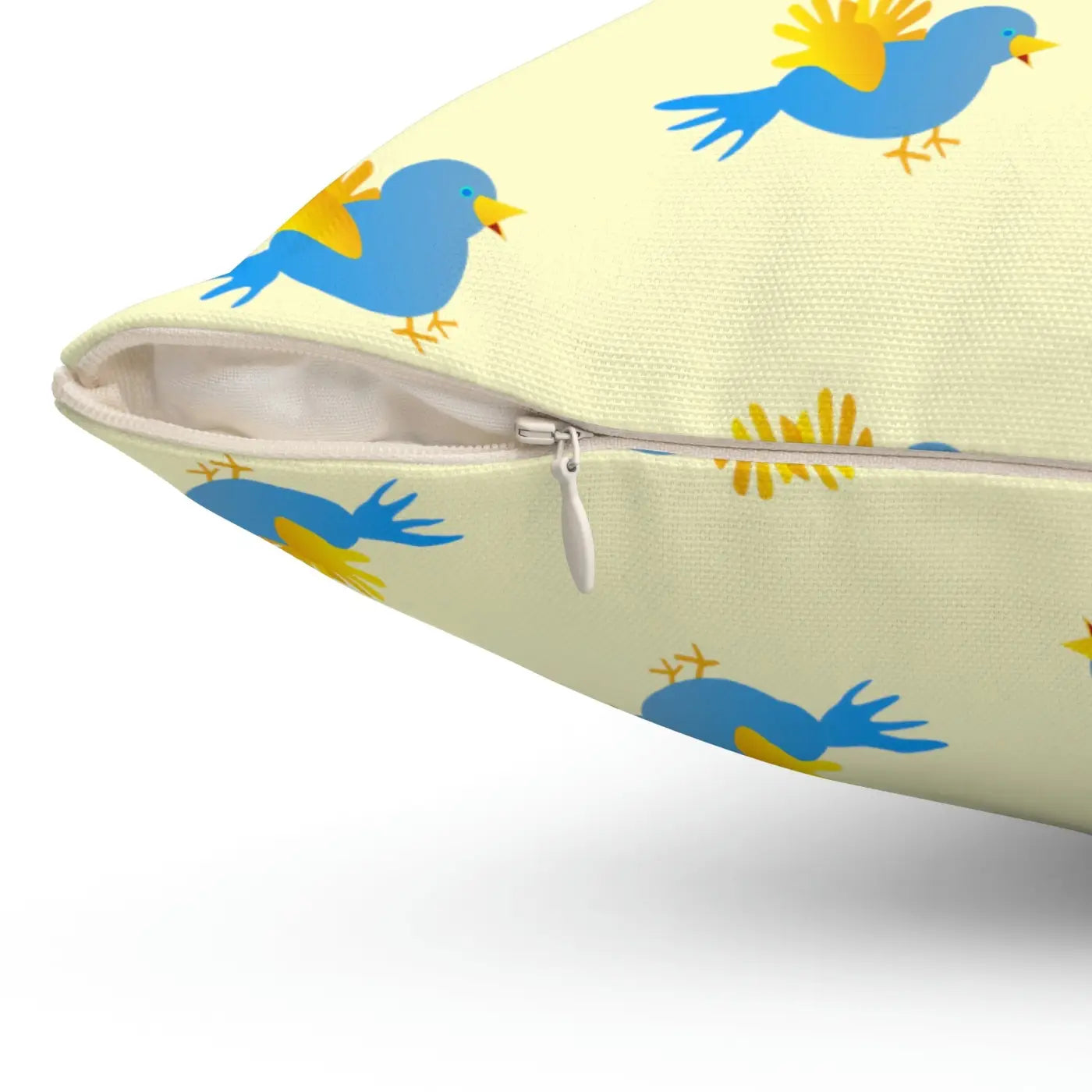 Blue Bird On Yellow Throw Pillow - Polyester Square - DipaliZ