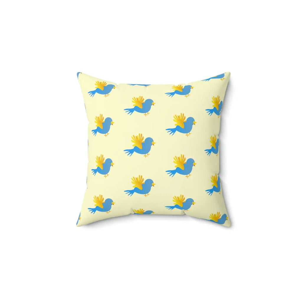 Blue Bird On Yellow Throw Pillow - Polyester Square - DipaliZ