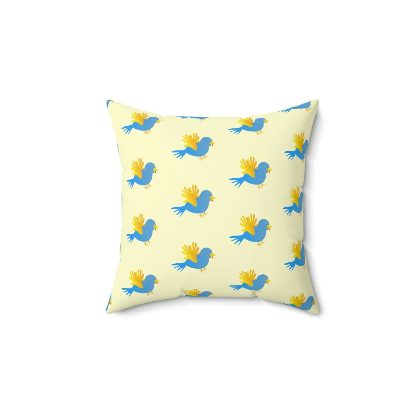 Blue Bird On Yellow Throw Pillow - Polyester Square - DipaliZ