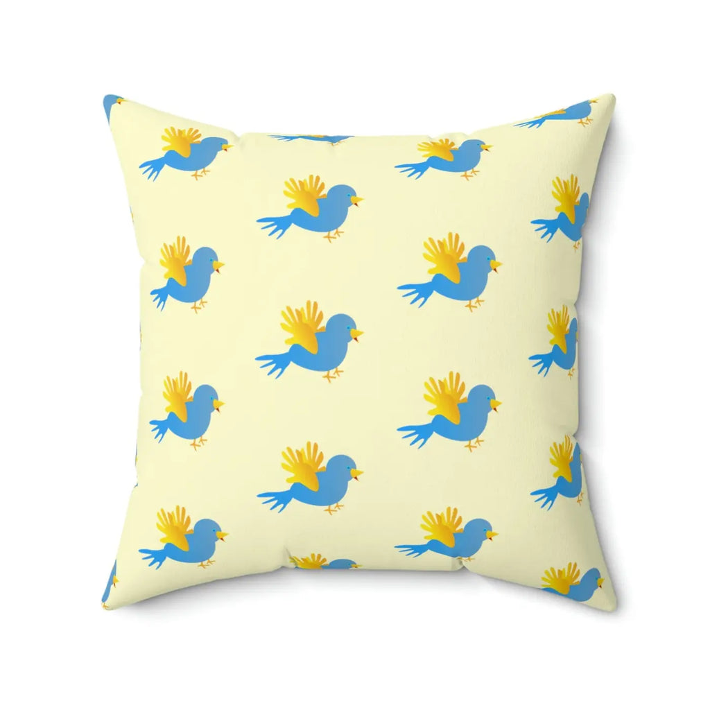 Blue Bird On Yellow Throw Pillow - Polyester Square - DipaliZ