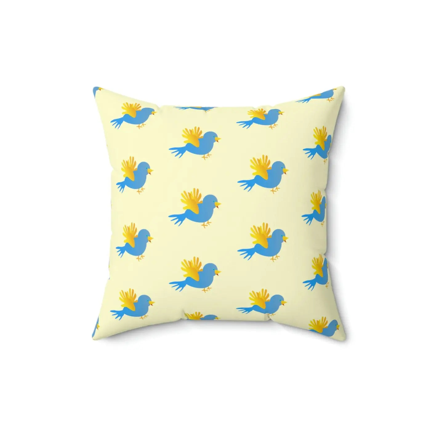 Blue Bird On Yellow Throw Pillow - Polyester Square - DipaliZ