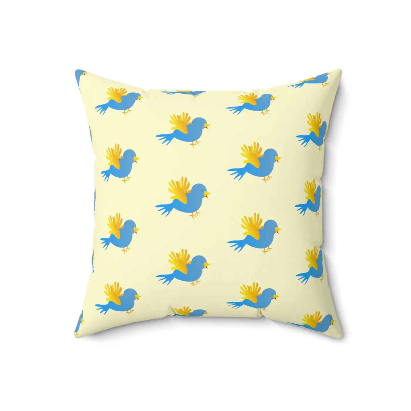 Blue Bird On Yellow Throw Pillow - Polyester Square - DipaliZ