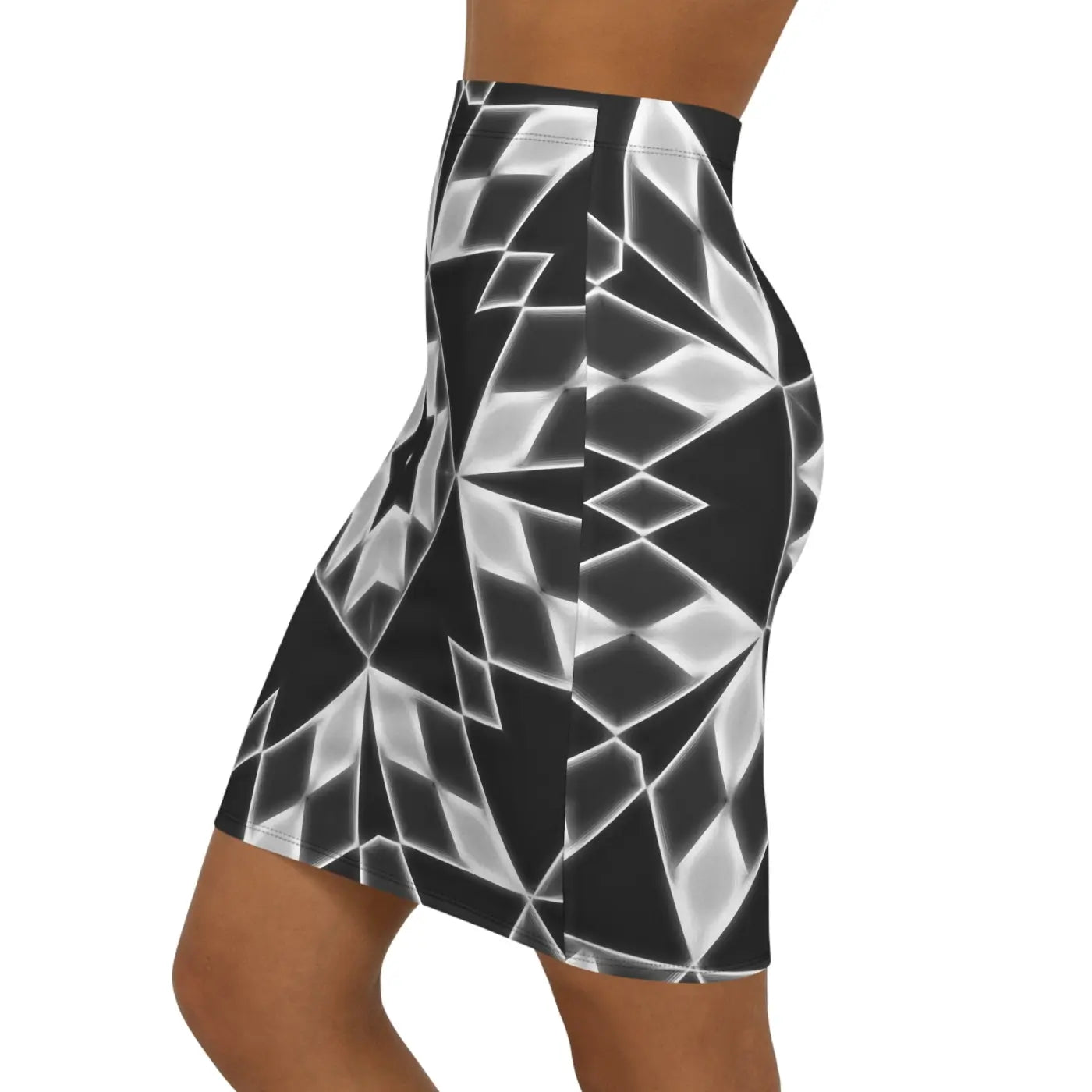 Chic Mini Skirt - White Geometrical Pattern Design - DipaliZ