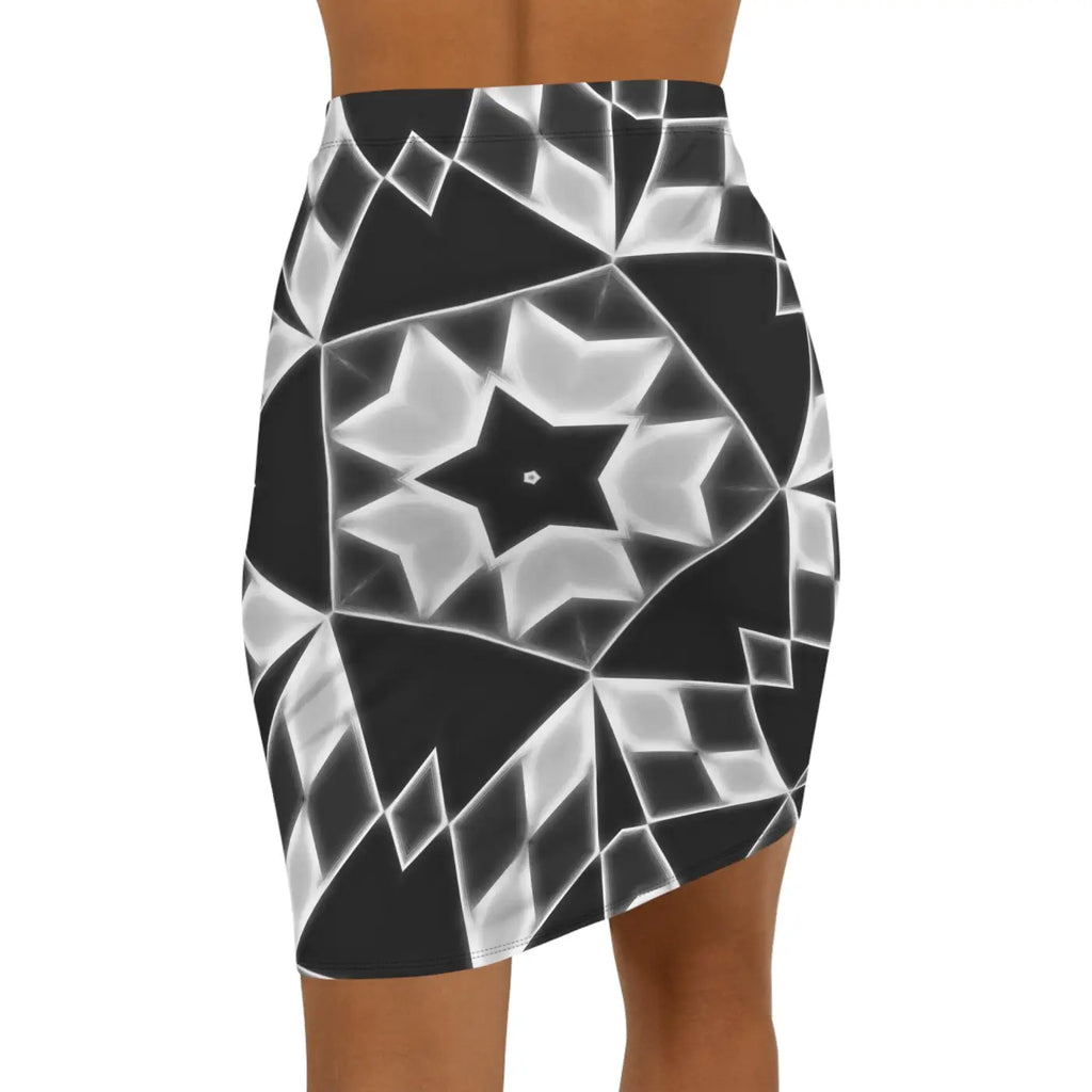 Chic Mini Skirt - White Geometrical Pattern Design - DipaliZ
