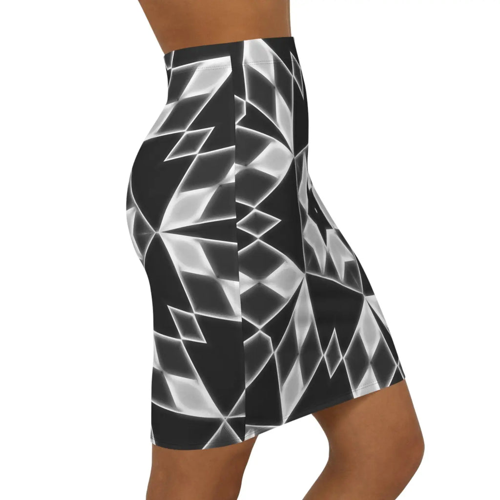 Chic Mini Skirt - White Geometrical Pattern Design - DipaliZ