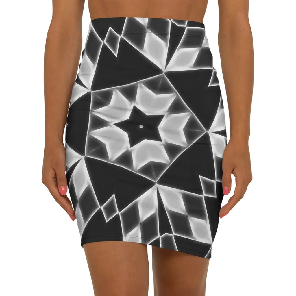 Chic Mini Skirt - White Geometrical Pattern Design - DipaliZ