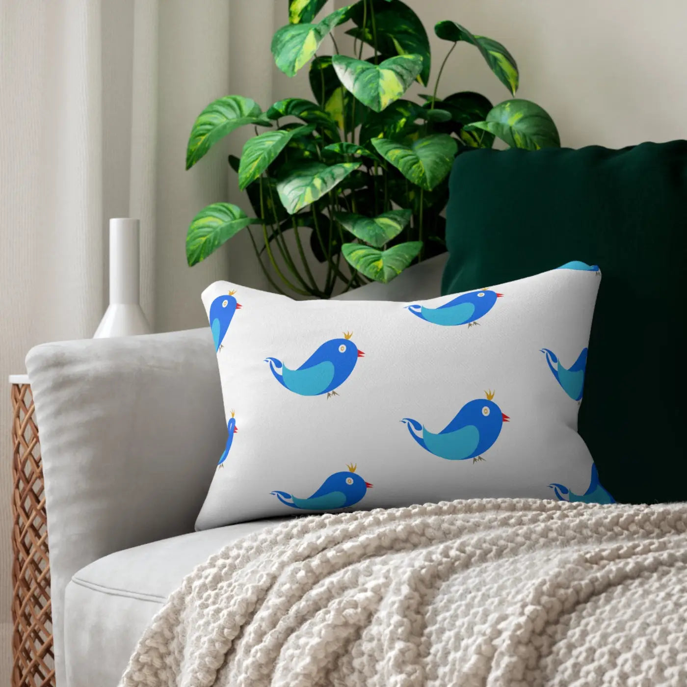 Blue Birds Polyester Lumbar Pillow - Spun Polyester - DipaliZ