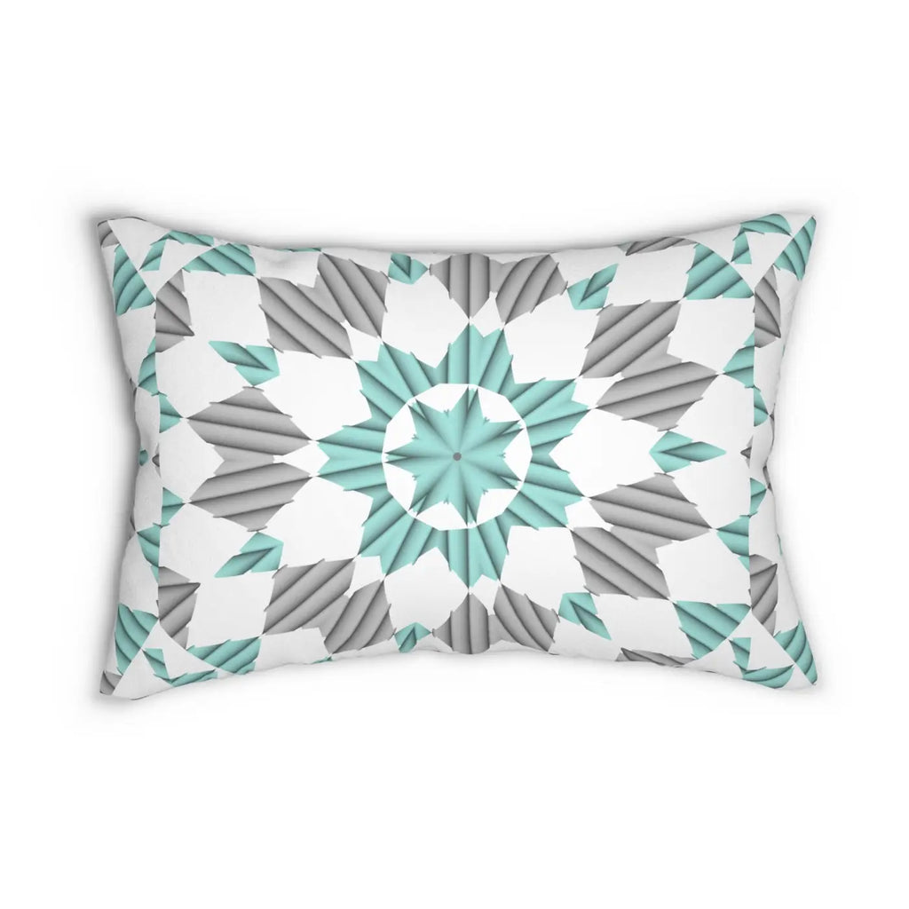 Blue and Grey Geometric Polyester Lumbar Pillow - Spun Polyester - DipaliZ
