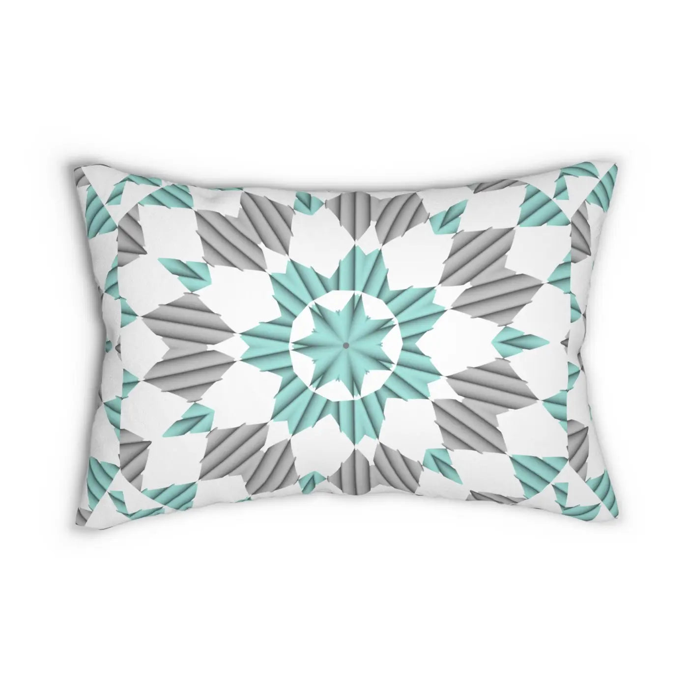 Blue and Grey Geometric Polyester Lumbar Pillow - Spun Polyester - DipaliZ
