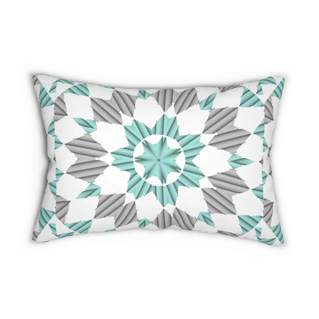 Blue and Grey Geometric Polyester Lumbar Pillow - Spun Polyester - DipaliZ