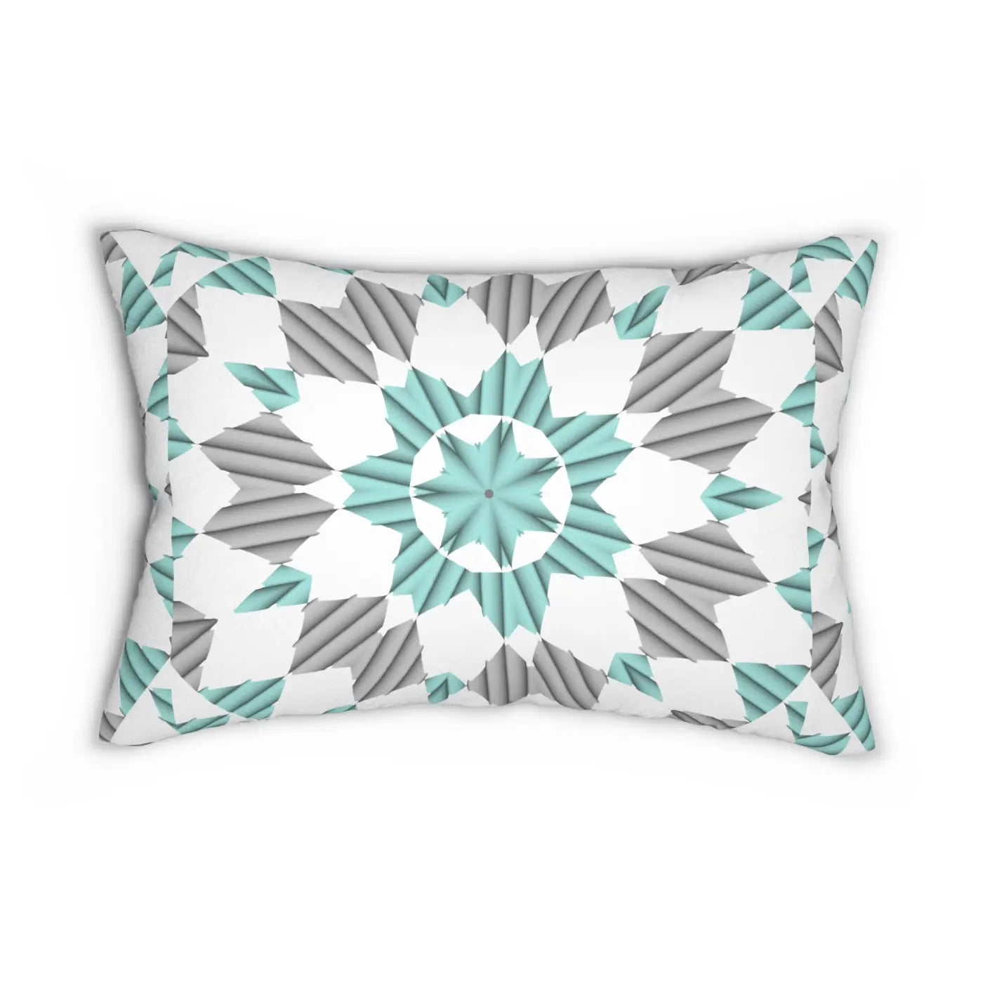 Blue and Grey Geometric Polyester Lumbar Pillow - Spun Polyester - DipaliZ