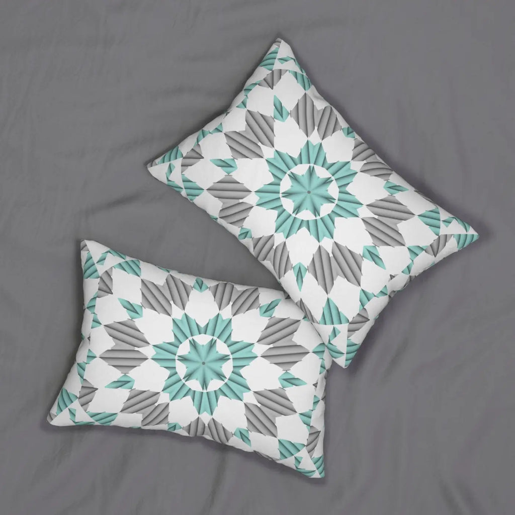Blue and Grey Geometric Polyester Lumbar Pillow - Spun Polyester - DipaliZ