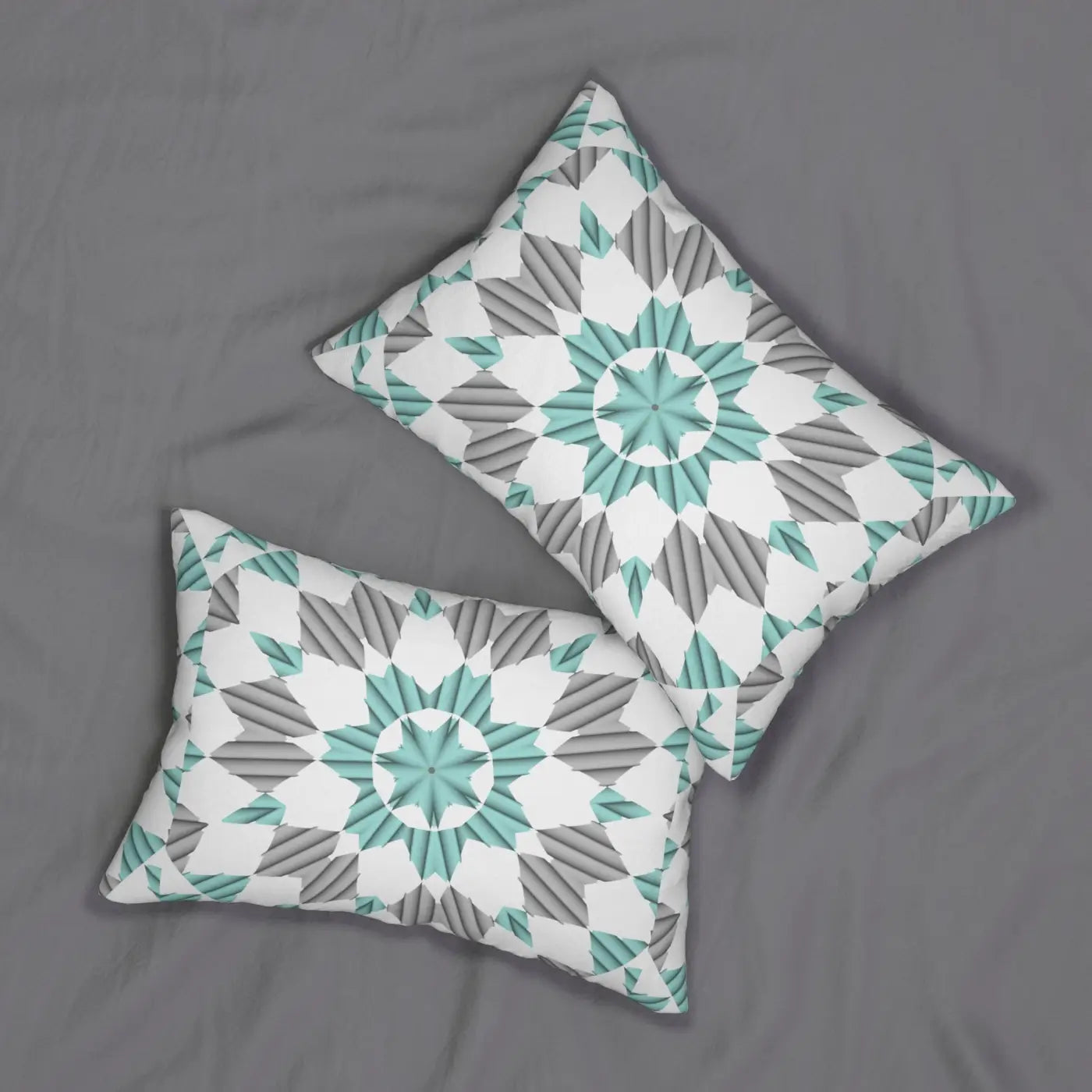 Blue and Grey Geometric Polyester Lumbar Pillow - Spun Polyester - DipaliZ