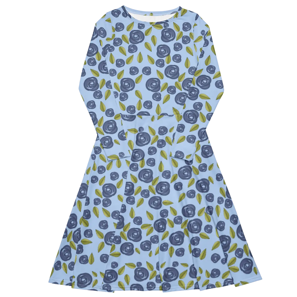 Blue Roses Long Sleeve Midi Dress - Eco Fashion - DipaliZ