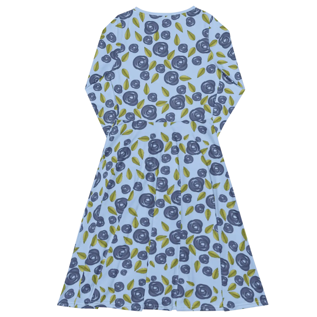 Blue Roses Long Sleeve Midi Dress - Eco Fashion - DipaliZ