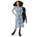 Blue Roses Long Sleeve Midi Dress - Eco Fashion - DipaliZ