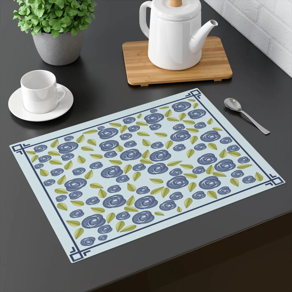 Blue Roses Placemat - Floral Dining Decor for Her - DipaliZ