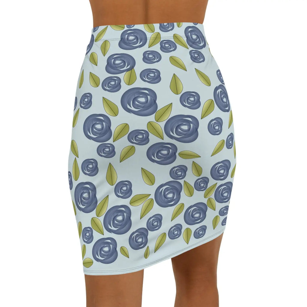 Blue Roses Mini Skirt - Floral Fashion Statement - DipaliZ
