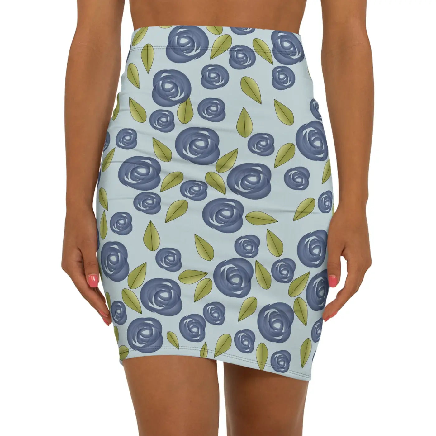 Blue Roses Mini Skirt - Floral Fashion Statement - DipaliZ
