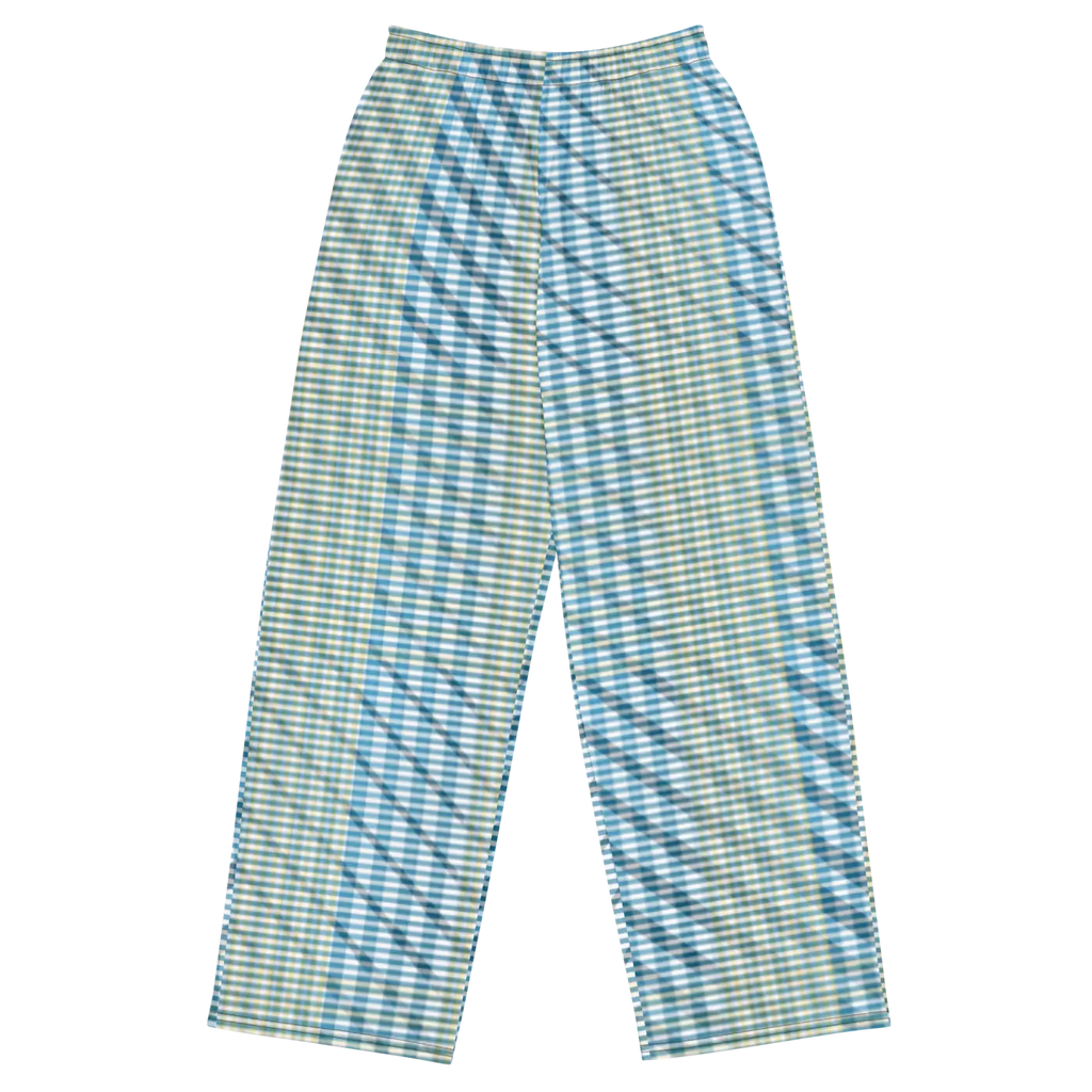 Wide Leg Pants - Blue Yellow Check Print Unisex - DipaliZ