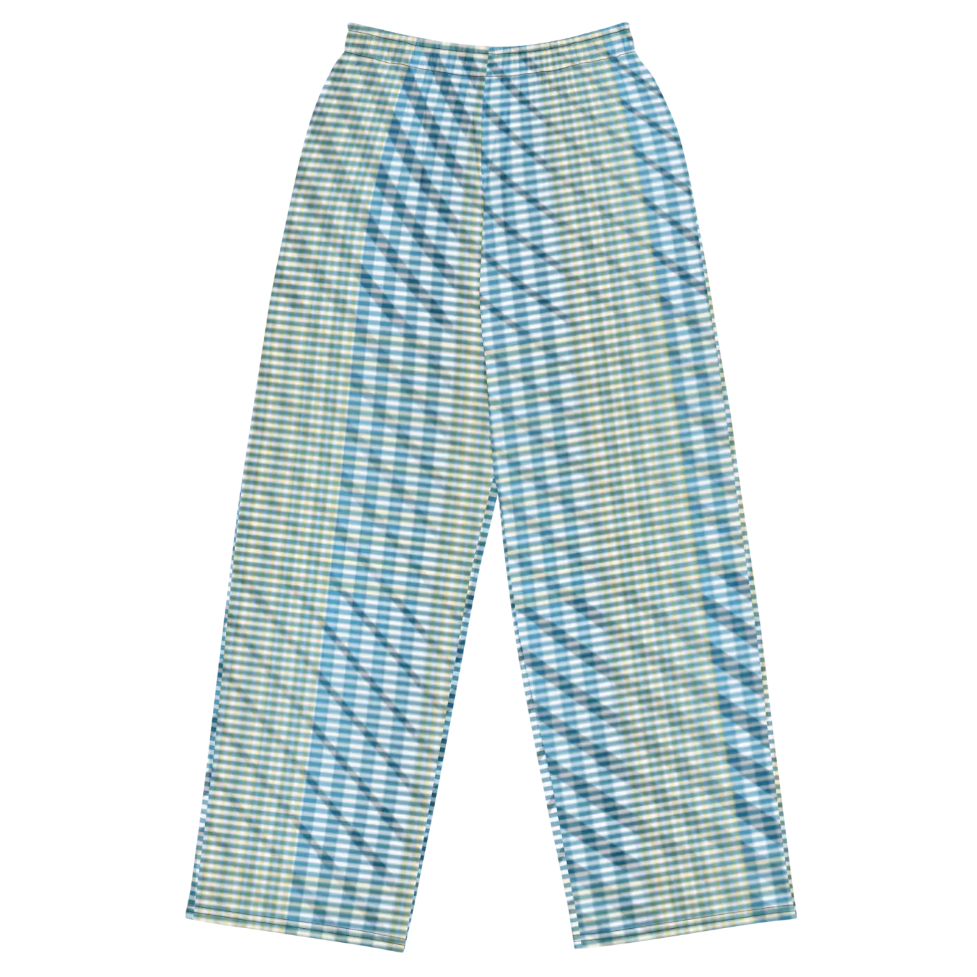 Wide Leg Pants - Blue Yellow Check Print Unisex - DipaliZ