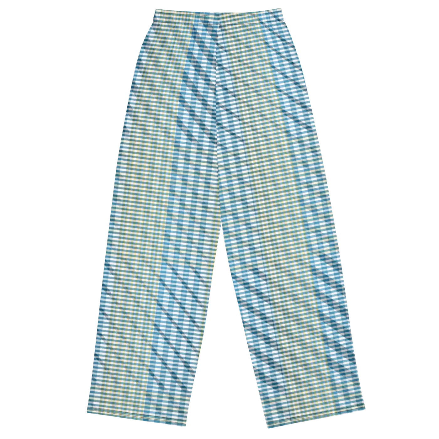 Wide Leg Pants - Blue Yellow Check Print Unisex - DipaliZ