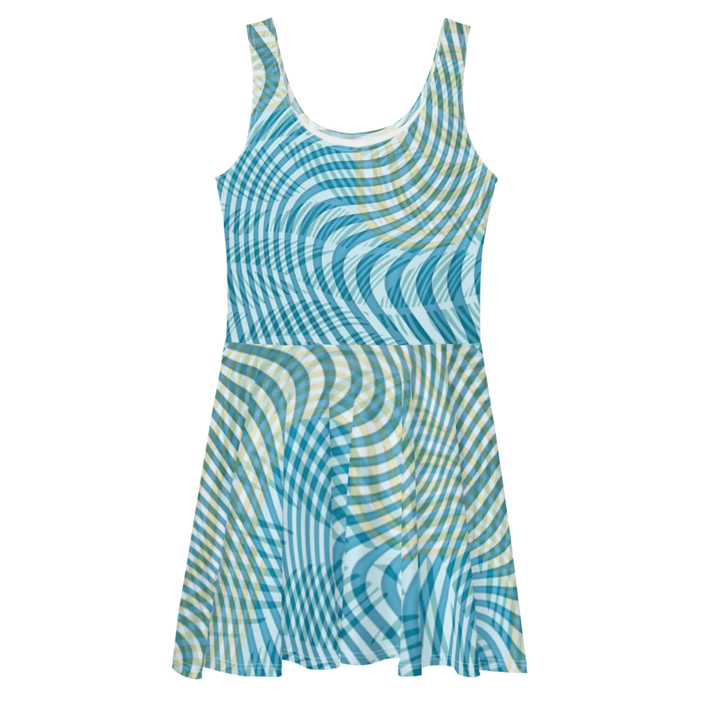 Skater Dress - Blue and Yellow Stripes Polyester Spandex - DipaliZ