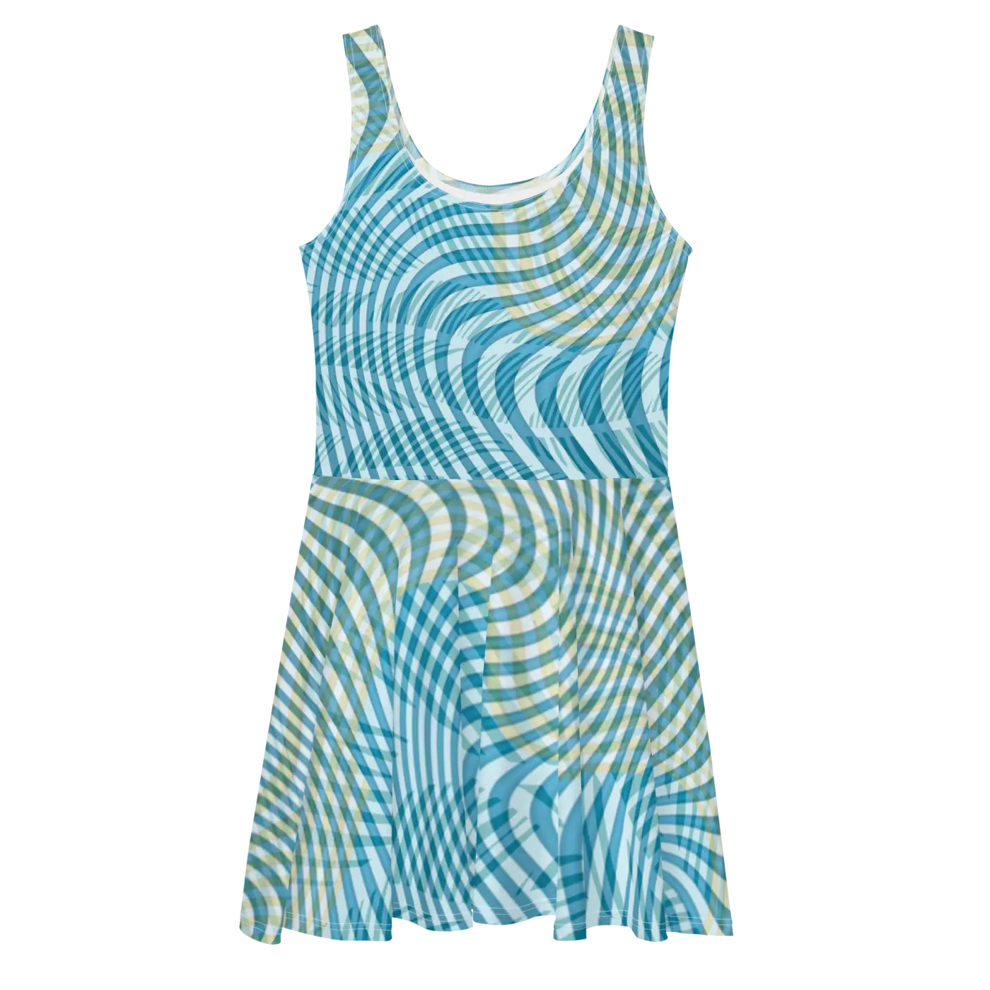 Skater Dress - Blue and Yellow Stripes Polyester Spandex - DipaliZ