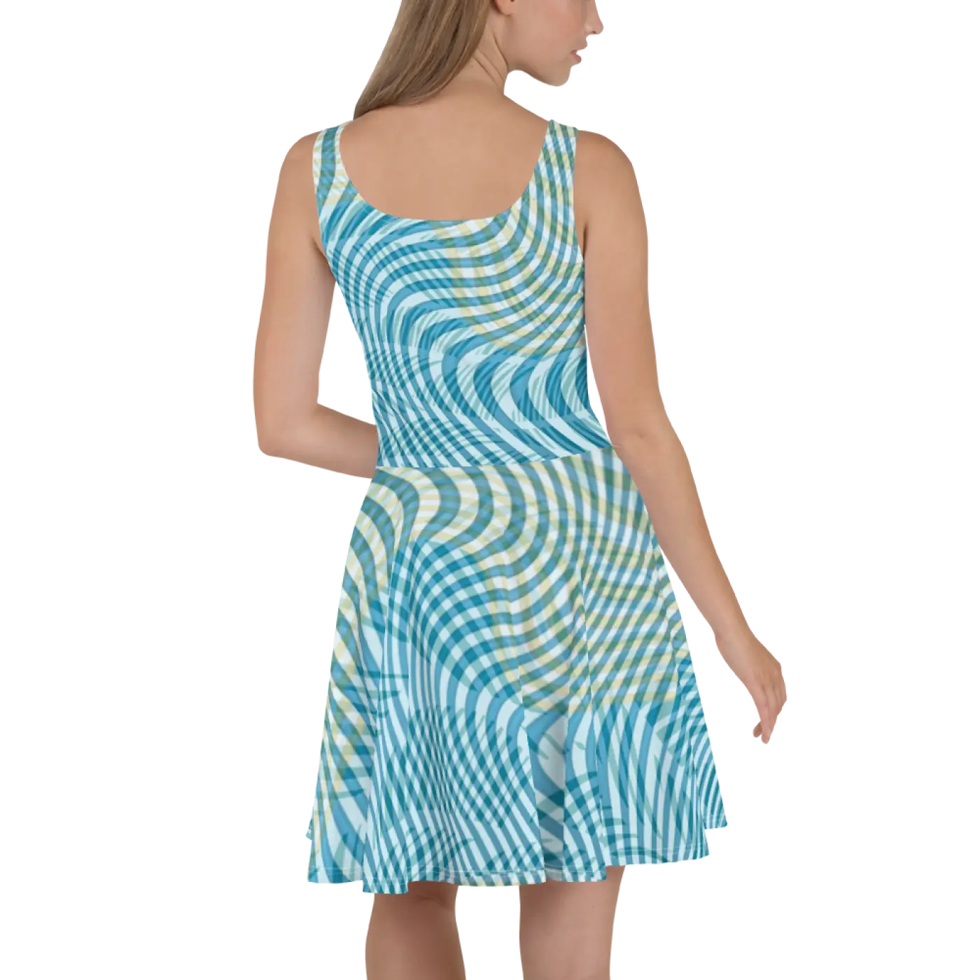 Skater Dress - Blue and Yellow Stripes Polyester Spandex - DipaliZ
